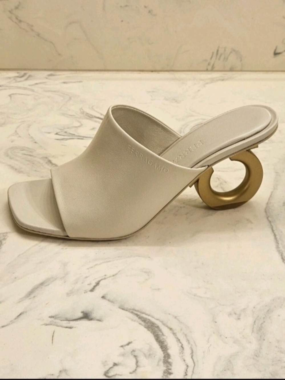 Ferragamo Ivory 'Astro' Mule Gancini Heel Sandal